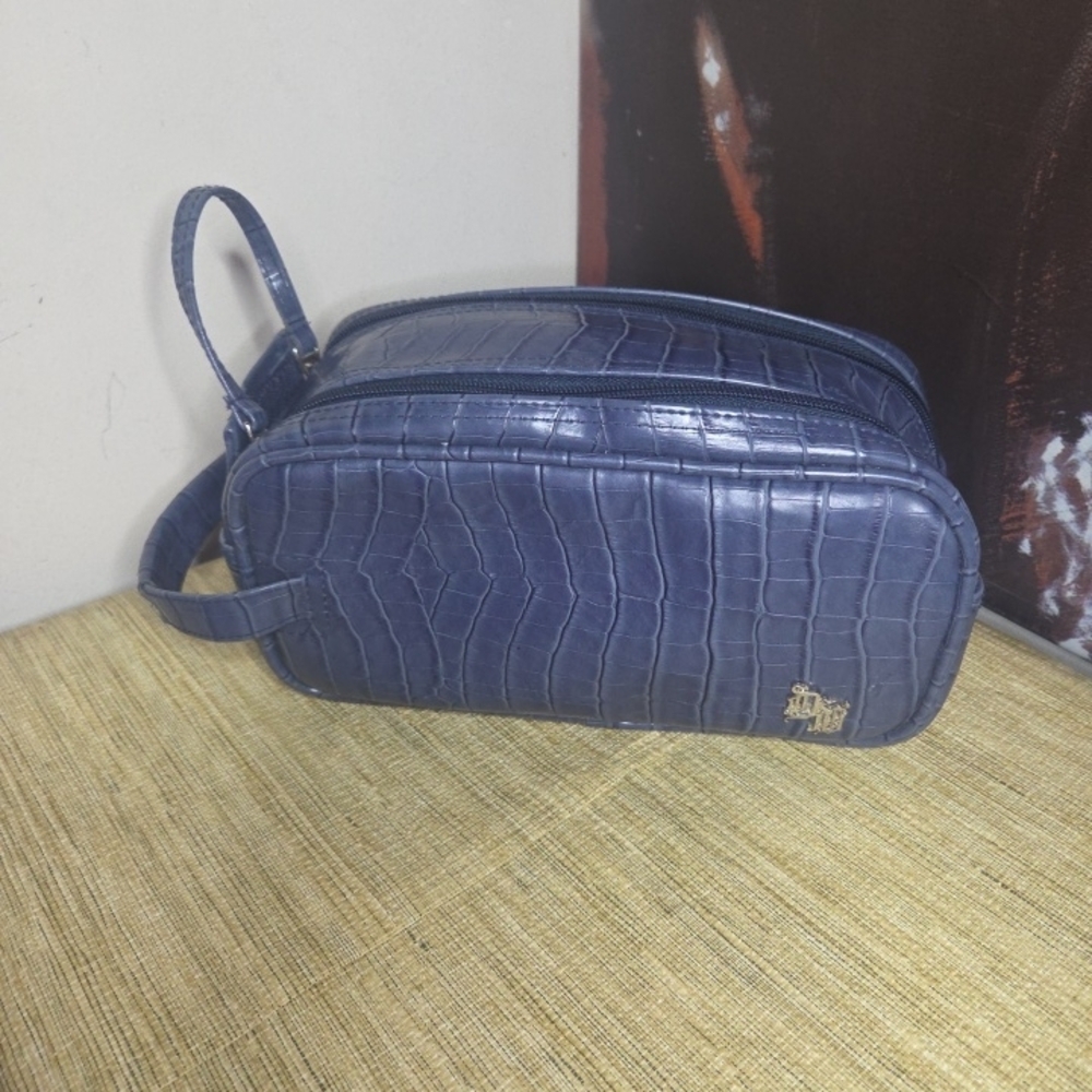 Versace Collection Blue Crocodile-Pattern Toiletry Bag